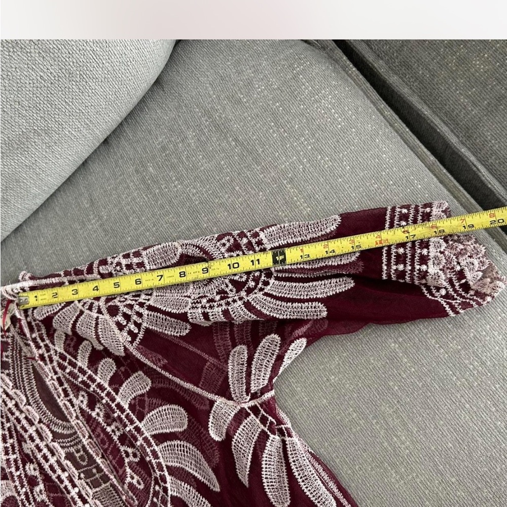 Boho Western Gipsy Burgundy Floral Sheer Kimono Size M - Picture 7 of 8